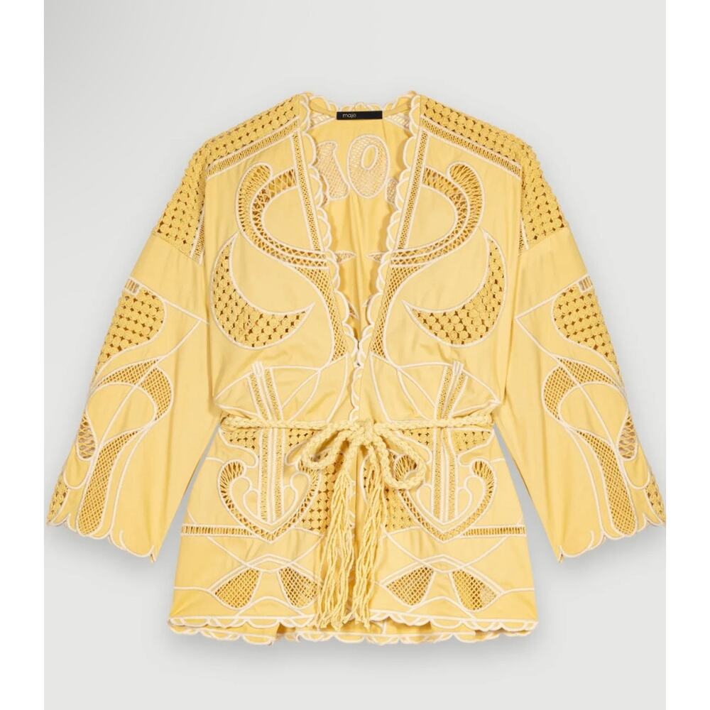NEW NWT Maje ‘ALOHA’ Embroidered Kimono Jacket Yellow size 38